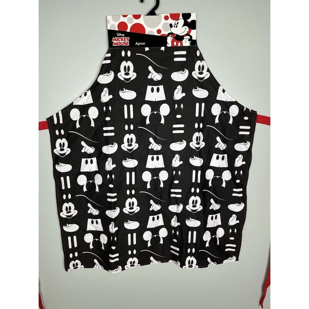 Set‎ Of 2 NWT Disney Minnie & Mickey Mouse Apron White Black Red Tie Holiday